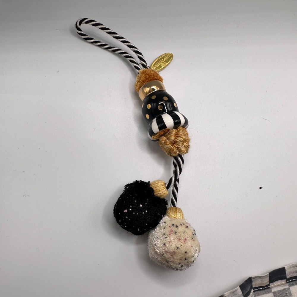 Vintage MacKenzie Childs Tassel Curtain Tieback‎ Decor Black White Gold Pom Pom